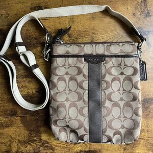 Coach Bag Canvas Vintage Women's Brown and Tan Y2K 90s Crossbody